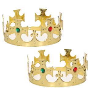 2x stuks gouden Koning / prinsen kronen voor heren 7 x 59 cm