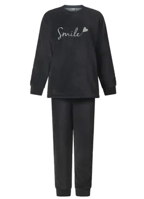 Fleece dames pyjama lange mouwen - Smile - Warme winter pyjama - XL - Zwart - XL - XL - XL - XL - XL - XL - XL - XL - XL - XL