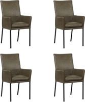 Set van 4 Grijze leren moderne eetkamerstoelen Royal - poot vierkant zwart - Granada leer Ash (grijs leer)