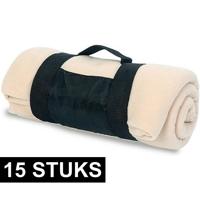 Fleece Deken - 15x - plaid met afneembaar handvat - beige - 160 x 130 cm - warme bank dekentje
