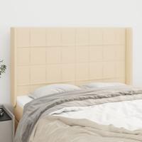 Hoofdbord met randen 147x16x118/128 cm stof crèmekleurig