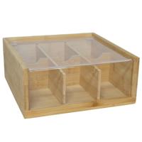 Gerimport Theedoos - bruin - 6-vaks - hout - 21 x 22 x 9 - met deksel Gerimport Theedoos - bruin - 6-vaks - hout - 21 x 22 x 9 - met deksel