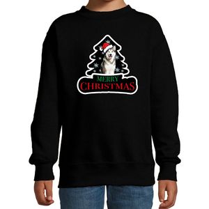 Dieren kersttrui husky zwart kinderen - Foute honden kerstsweater 14-15 jaar (170/176)  -