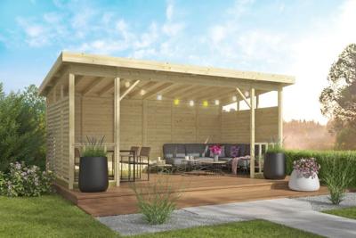 Paviljoen Kristina - 560x284 cm- Plat dak- Onbehandeld grenenhout- Tuindeco