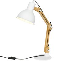HOMCOM Bureaulamp in vintage design, bamboe, verstelbare zwenkarm, wit + natuurlijk.