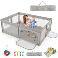 Babybox met 50 Ballen en 2 Deuren Box met Ademend Net en Ritssluiting Box voor Zuigelingen en Peuters 206 x 147 cm (Grijs met Matras)