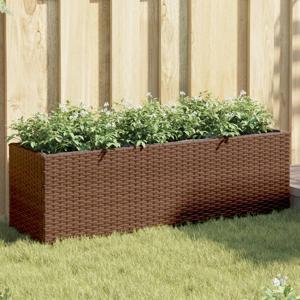 Plantenbak met 3 potten 105x30x32 cm poly rattan bruin