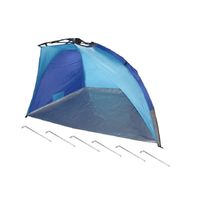 Beachshelter strandtent/windscherm blauw/lichtblauw 200 x 100 cm paraplu opzet systeem incl haringen