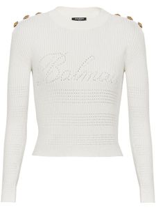 Balmain pull 6-Button en maille nervurée - Blanc