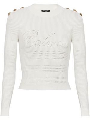 Balmain pull 6-Button en maille nervurée - Blanc