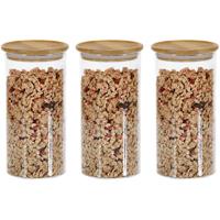 Kesper Voorraadpotten - 3x - glas met bamboe deksel - 1,2L - 10x20 cm