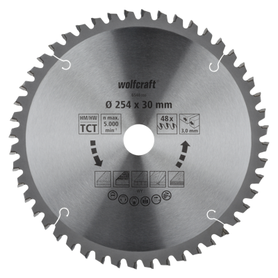 Wolfcraft Kap- en verstekzaagblad | HM | 48 Zähne | Ø254mm | 1 stuk - 6548000