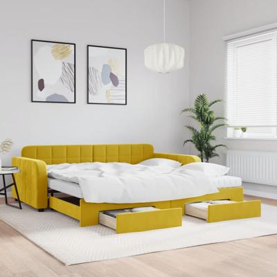 Slaapbank met onderschuifbed en lades 100x200 cm fluweel geel