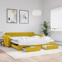 Slaapbank met onderschuifbed en lades 100x200 cm fluweel geel