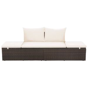 The Living Store Poly Rattan Loungebed - Bruin/Crèmewit - 195 x 60 x 60 cm - Verstelbaar - Incl - Kussens