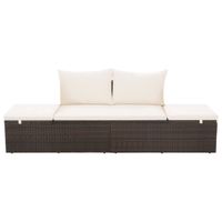 The Living Store Poly Rattan Loungebed - Bruin/Crèmewit - 195 x 60 x 60 cm - Verstelbaar - Incl - Kussens - thumbnail