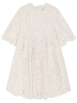 Dolce & Gabbana Kids robe mi-longue en dentelle Cordonetto - Blanc