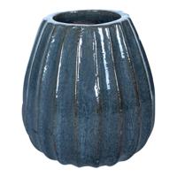 Lionne Blauwe keramische pot geribbelde bol rond S
