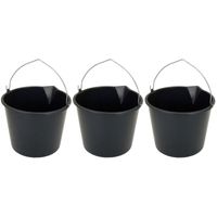 3x Stevige zwarte huishoud emmers 12 liter met tuit