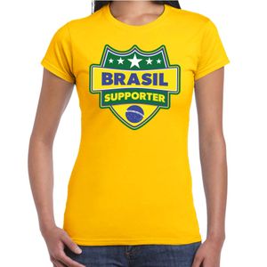 Brazilie / Brasil schild supporter t-shirt geel voor dames 2XL  -