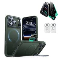 iPhone 17 Pro Max Bundle Classic Hybrid Magnetic Case (Camera Control, Stash Stand) and Armorite Privacy Screen Protector - Frosted Green