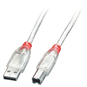 LINDY USB-kabel USB 2.0 USB-A stekker, USB-B stekker 3.00 m Transparant 41754