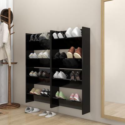 Wandschoenenkasten 4 st 60x18x60 cm bewerkt hout zwart