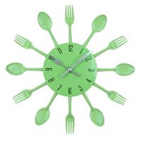 Bestek metalen keuken Wandklok lepel vork creatieve kwarts muur gemonteerde klokken modern design decoratieve horloge groen