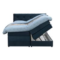 Leen Bakker - Boxspring Met Opbergruimte Liv Geruit - 140x200 Cm - Stof/Velvet - Blauw