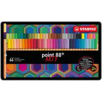 STABILO point 88, fineliner 0.4 mm, ARTY metalen etui met 66 stuks, 65 kleuren