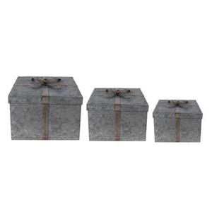 Clayre & Eef Opbergdoos 24x24x18 cm Grijs Metaal Vierkant Opbergbox