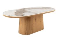 Eettafel UNIQUE 200cm ovaal frame eikenhout fineer keramiek wit marmeren blad - 46381