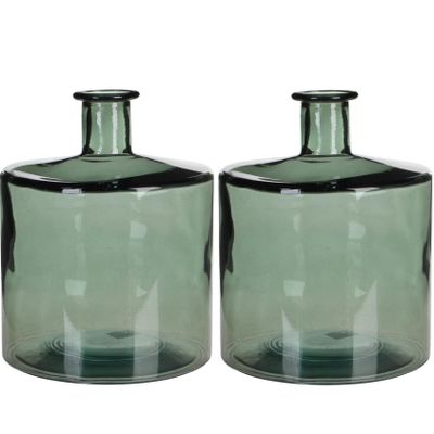 2x stuks fles vazen Guan H26 x D21 cm groen gerecycled glas