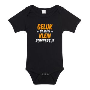 Geluk in klein rompertje cadeau baby rompertje zwart jongen/meisje