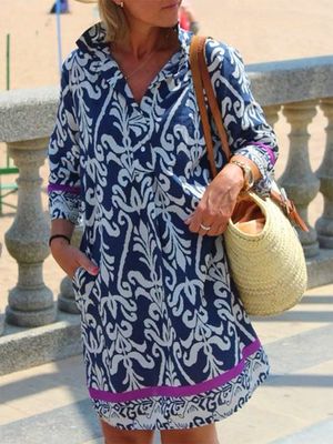 Ethnic Buckle Vacation Tunic Shirt Dress