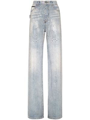 Philipp Plein jean orné de cristaux à fines rayures - Bleu