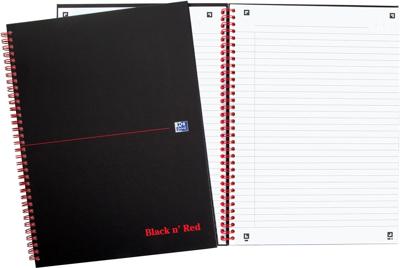 Oxford BLACK N&apos; RED spiraalblok karton, 140 bladzijden ft A4, gelijnd