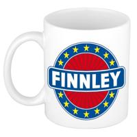 Finnley voornaam koffiemok - beker - wit/blauw - 300 ml - Cadeau - Heren - Collega - Vaderdag