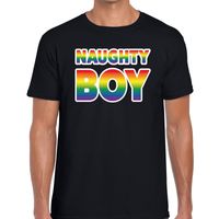 Naughty boy gay pride t-shirt zwart voor heren - thumbnail