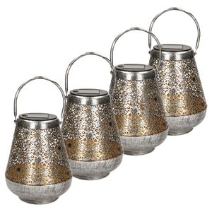 4x stuks solar lantaarn met bloemen patroon metaal antiek zilver 19 cm