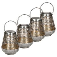 4x stuks solar lantaarn met bloemen patroon metaal antiek zilver 19 cm - thumbnail