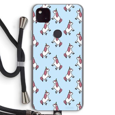 Eenhoorns overal: Pixel 4a 5G Transparant Hoesje met koord
