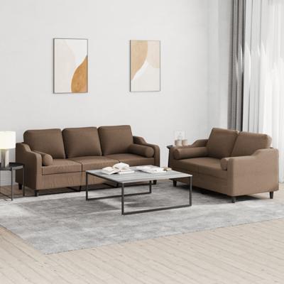 2-delige Loungeset met kussens stof bruin