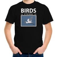 Zilverreiger vogel foto t-shirt zwart voor kinderen - birds of the world cadeau shirt vogel liefhebber XL (158-164)  - - thumbnail