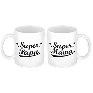 Super papa en mama mok - Cadeau beker set voor Papa en Mama