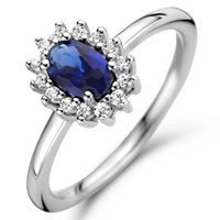 Ring Halo zilver-zirconia-synthetisch saffier wit-blauw 10 mm