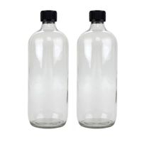 2x Glazen flessen met schoefdop rond 1000 ml - Karaffen