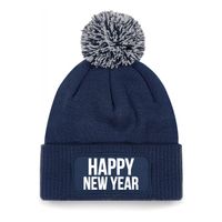 Happy New Year muts met pompon unisex - one size - navy One size  -