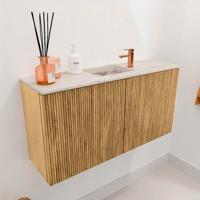 Toiletmeubel Mondiaz Joya Dlux | 80 cm | Meubelkleur Oak | Faye wastafel Nata Wasbak Midden | 1 kraangat