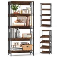 157 cm 5-Laags Boekenkast Verstelbare en Kantelbare Planken Industriële Opbergplank Stevig Metalen Frame voor Woonkamer Slaapkamer